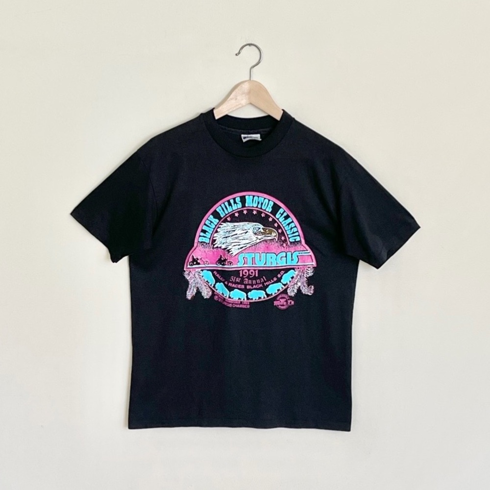 Vintage 1991 Sturgis Black Hills Motor Classic Rally Eagle Black T Shirt Adult L